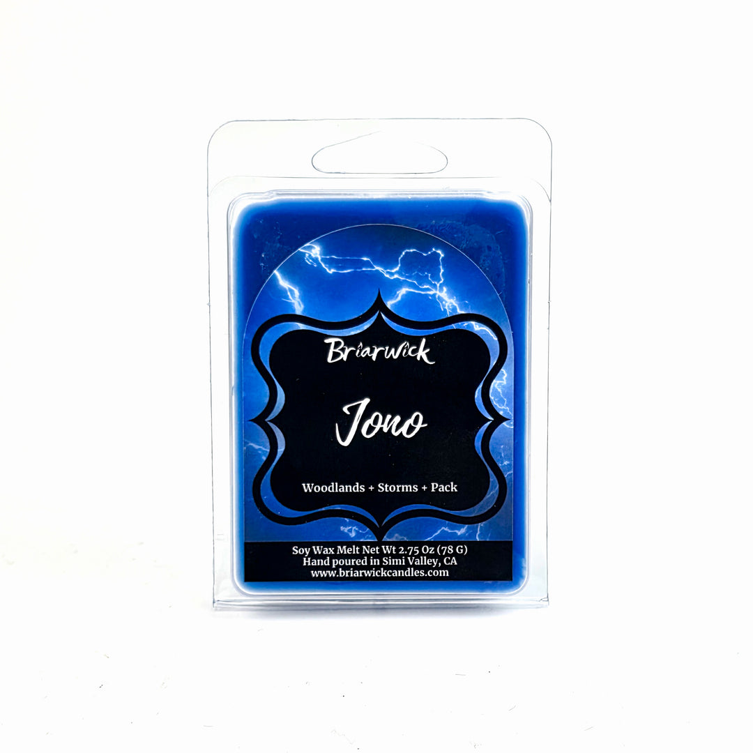 Brierwick Jono wax melt package with blue design on a white background
