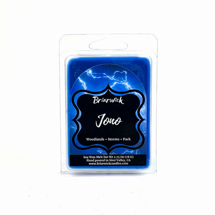 Brierwick Jono wax melt package with blue design on a white background
