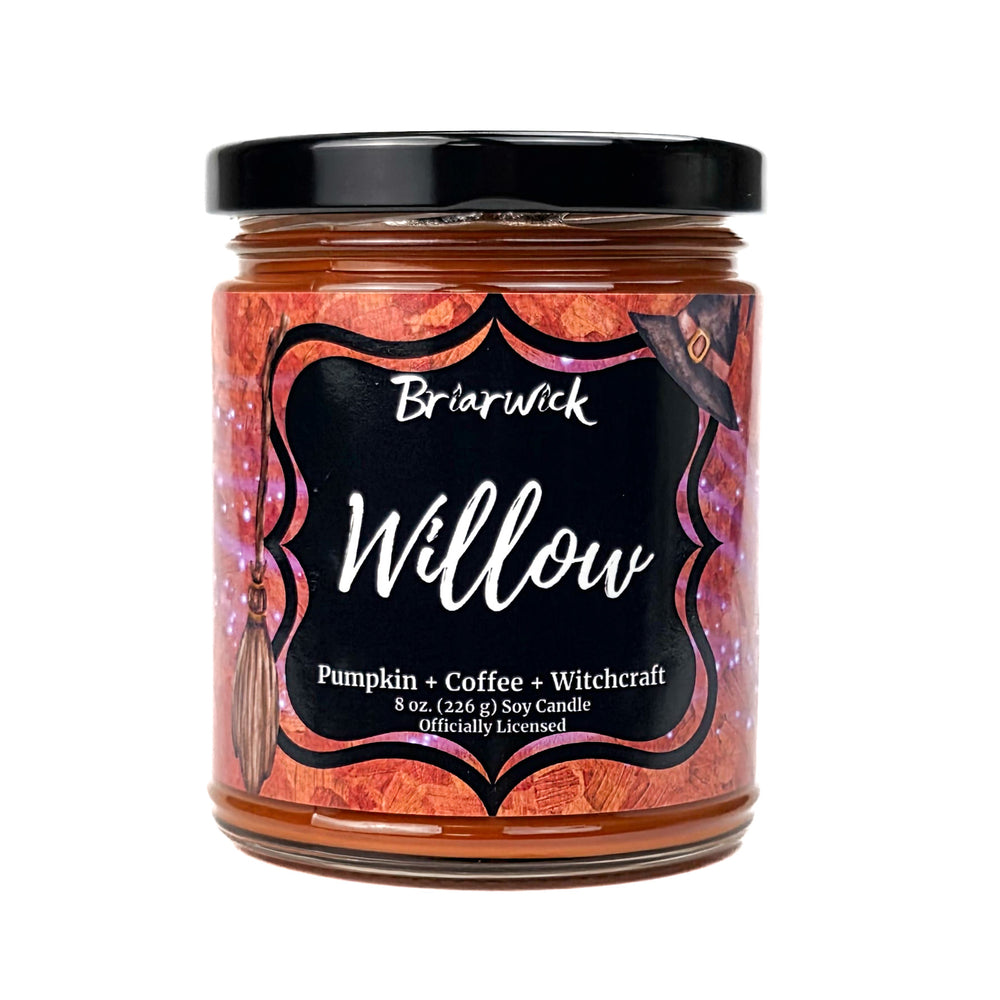 An orange Willow 8oz candle jar by Briarwick on a white background