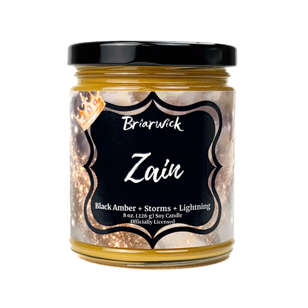 a gold Zain 8oz candle jar by Briarwick on a white background