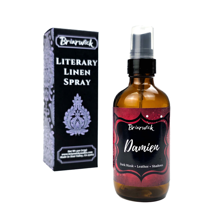 Briarwick Literary Linen Spray on a white background called Damien