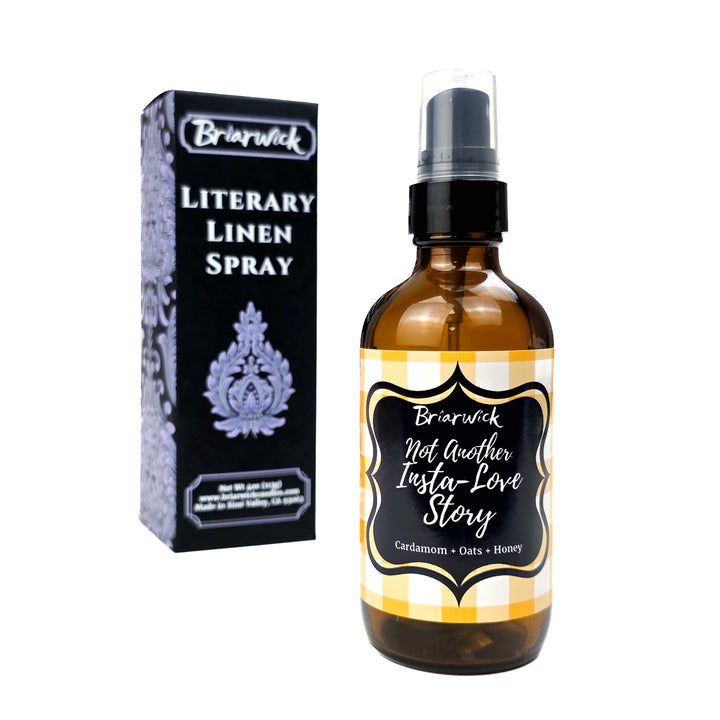 Briarwick Literary Linen Spray called "Not Another Insta Love Story" on a white background