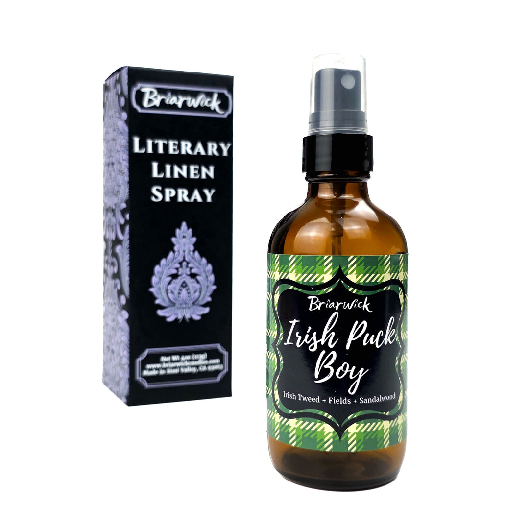 Briarwick Literary Linen Spray called "Irish Puck Boy" on a white background