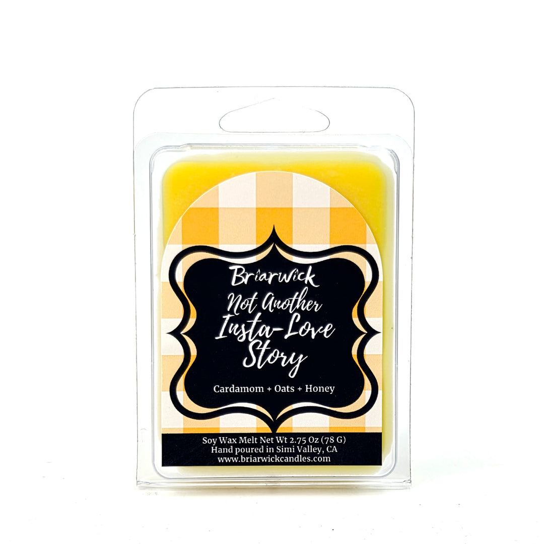 Yellow wax melt called "Not Another Insta Love Story" by Briarwick on a white background