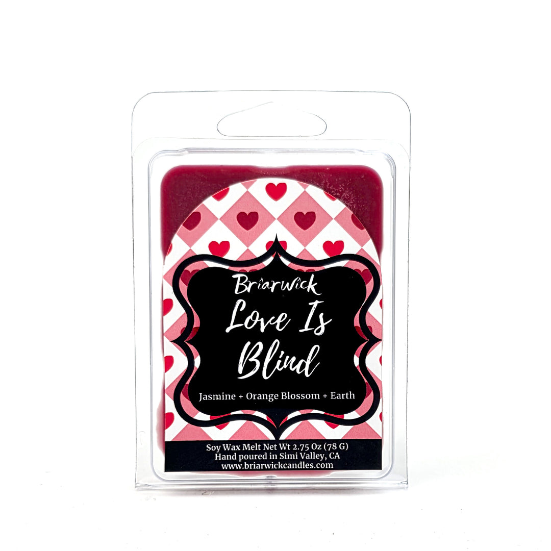 Red wax melt with hearts called "Love is Blind" by Briarwick