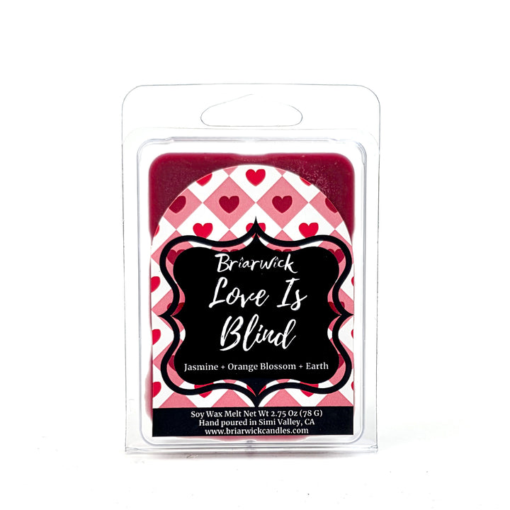 Red wax melt with hearts called "Love is Blind" by Briarwick