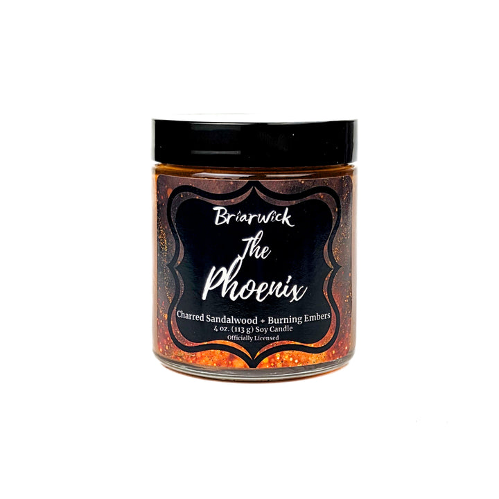 Jar of 'The Phoenix' candle by Briarwood on a white background