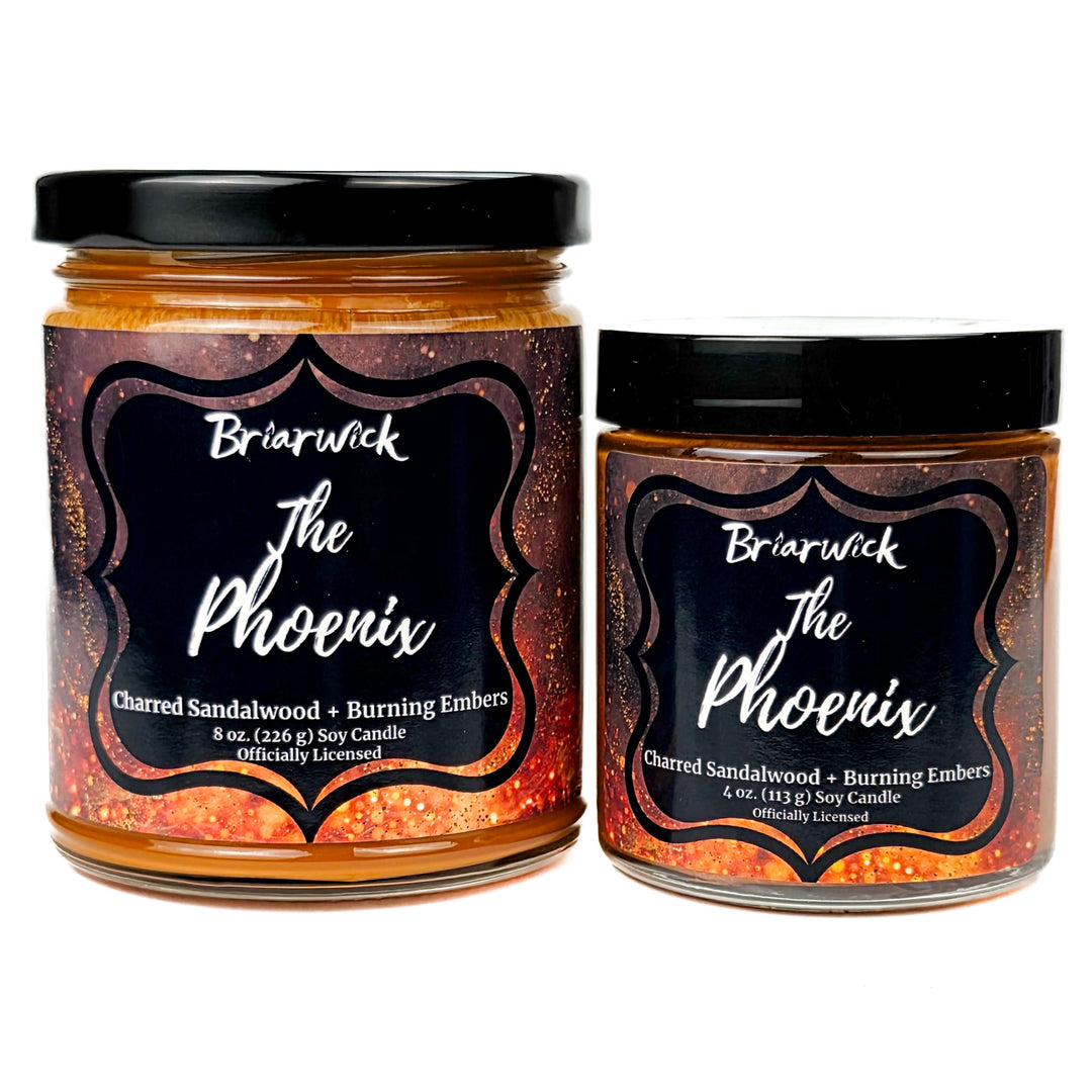 Two jars of Briarwick 'The Phoenix' candles on a white background