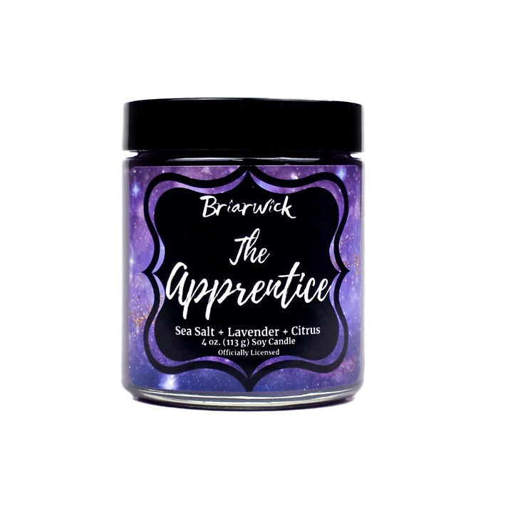 Jar of Briarwick The Apprentice product with purple glittery label on white background