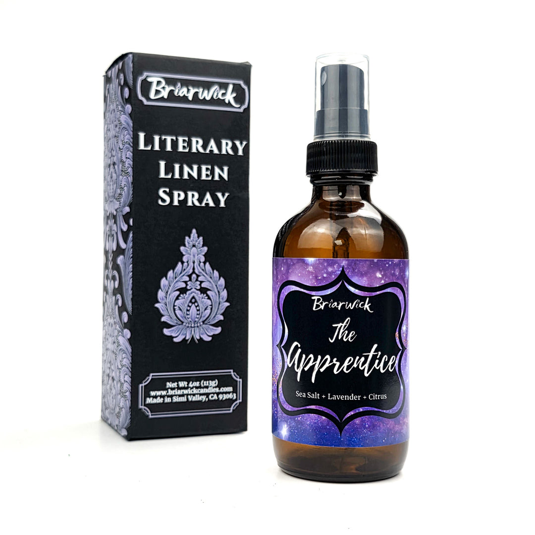 Briarwick Literary Linen Spray bottle and packaging on a white background