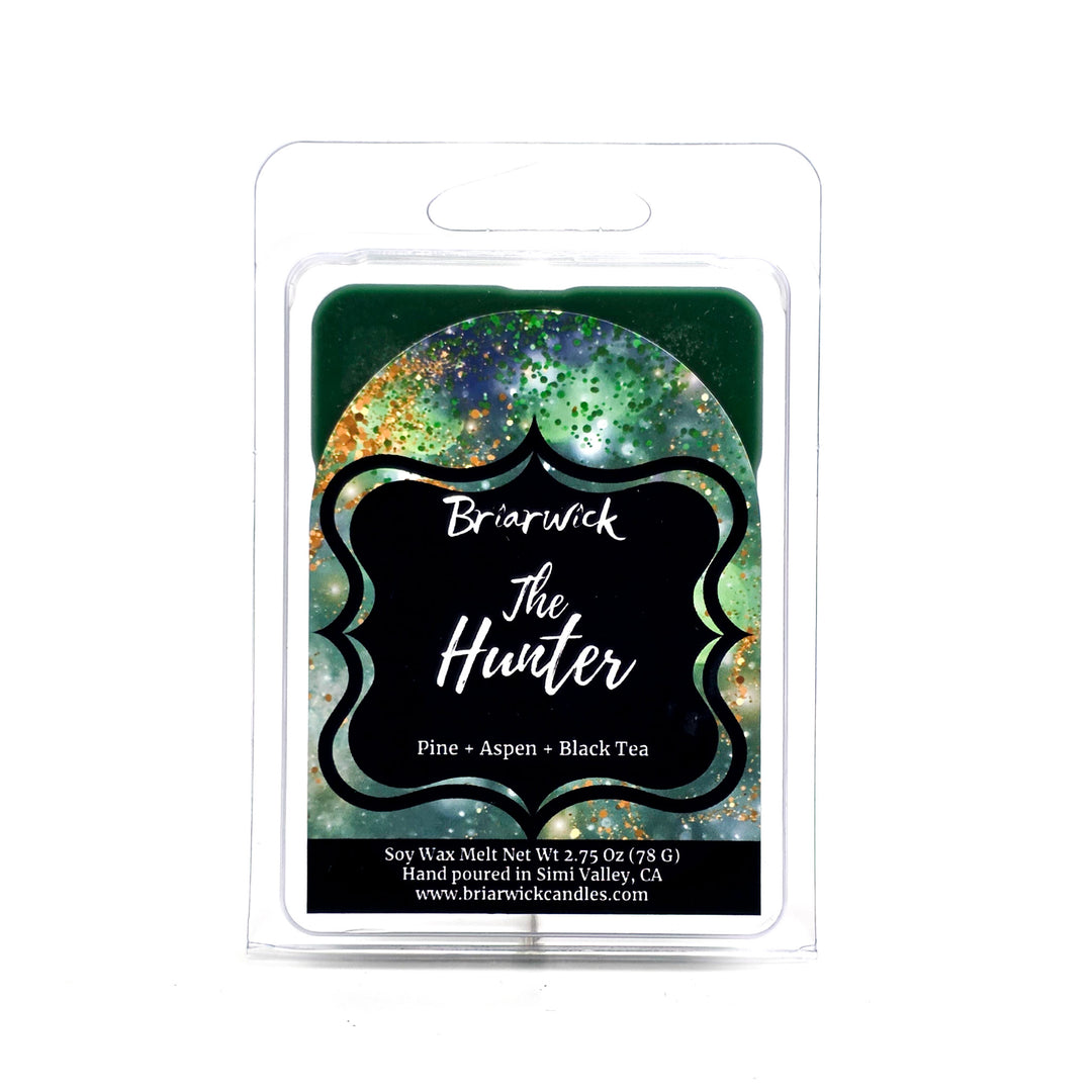 Briarwick The Hunter candle melt package with green and black design