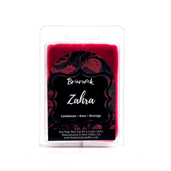 Brierwick Zahra wax melt packaging with red and black design on a white background