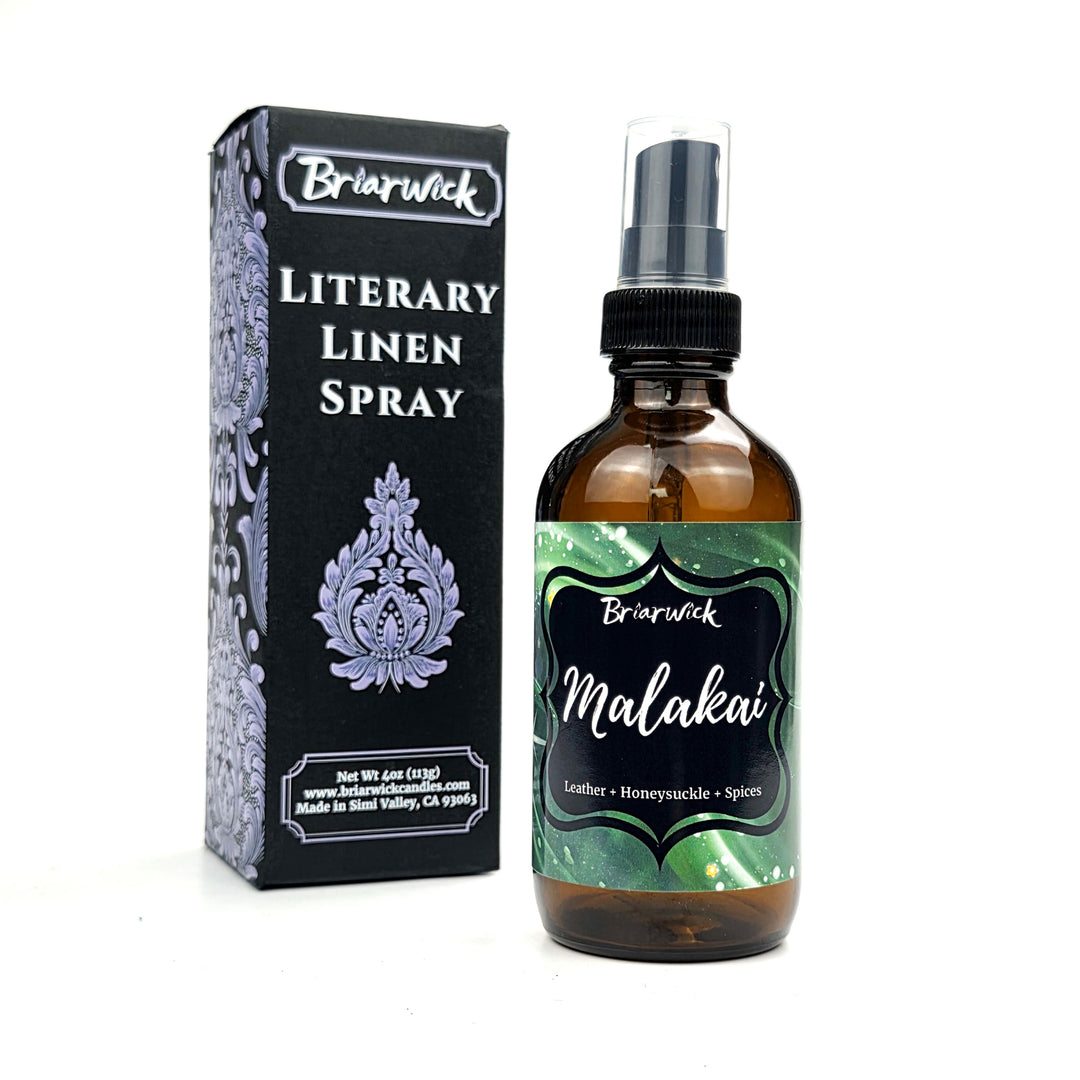 Briarwick Literary Linen Spray bottle and packaging on a white background