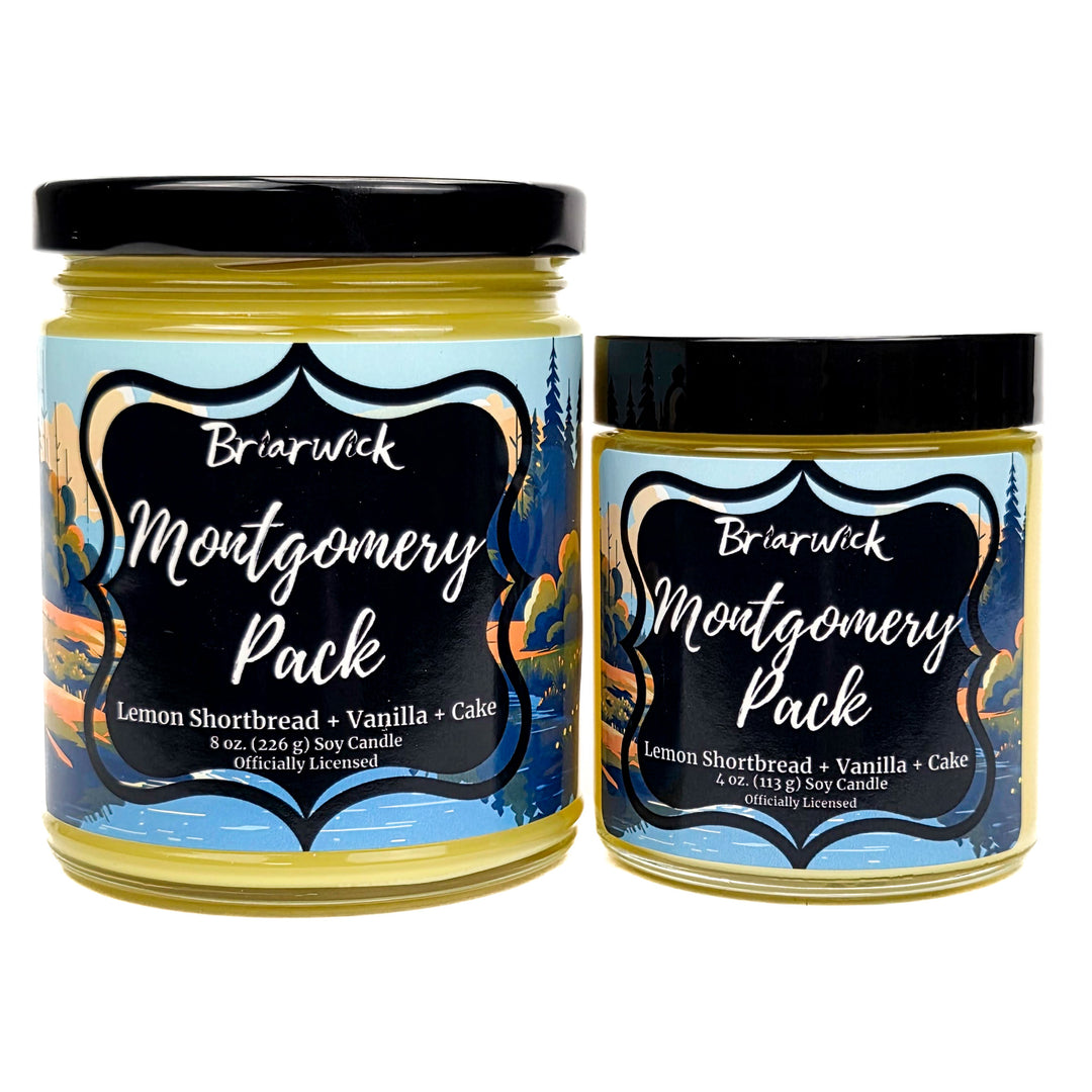 Two Briarwick Montgomery Pack candles on a white background