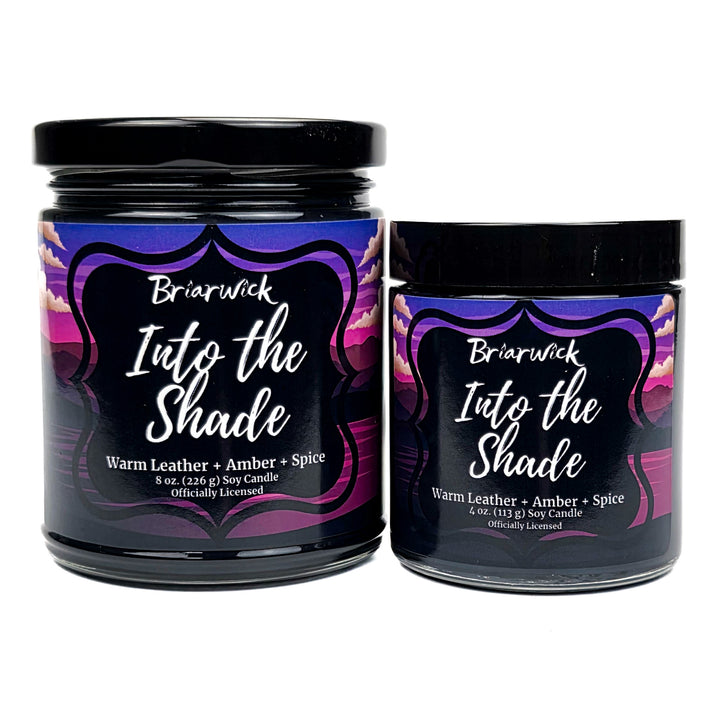 Two Briarwick candles labeled 'Into the Shade' on a white background