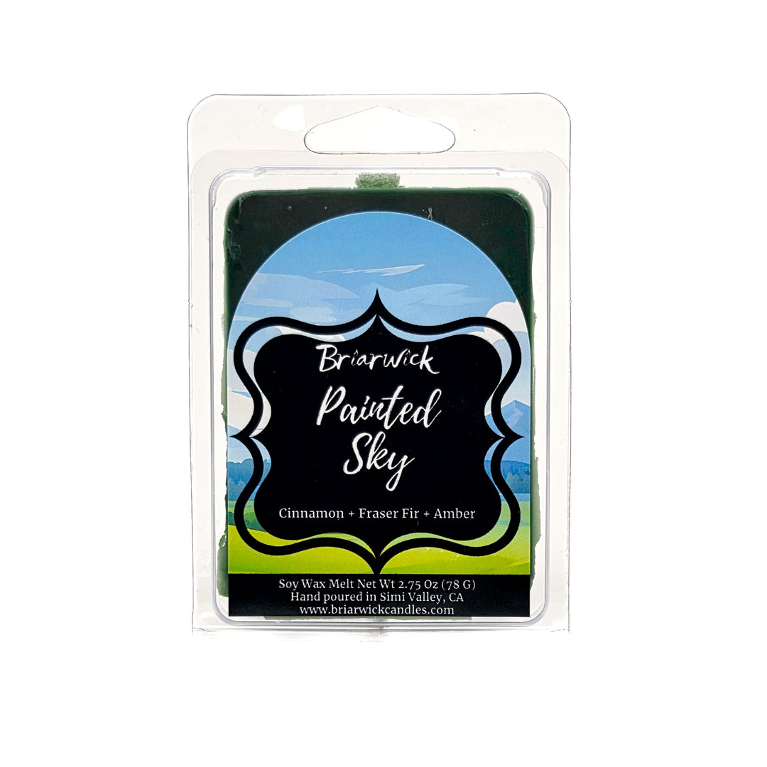Soy wax melt package with 'Briarwick Painted Sky' design on a white background