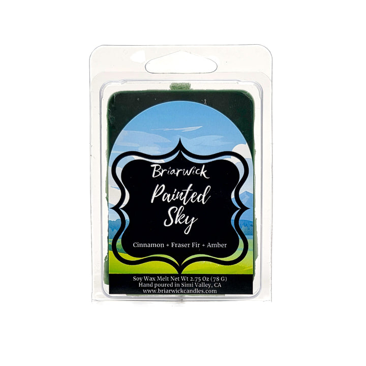Soy wax melt package with 'Briarwick Painted Sky' design on a white background