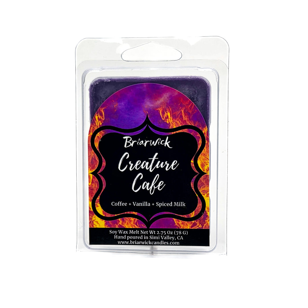 Soy wax melt package with 'Briarwick Creature Cafe' branding on a white background