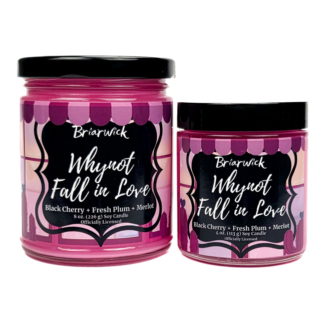 Two Briarwick 'Whynot Fall in Love' candles on a white background