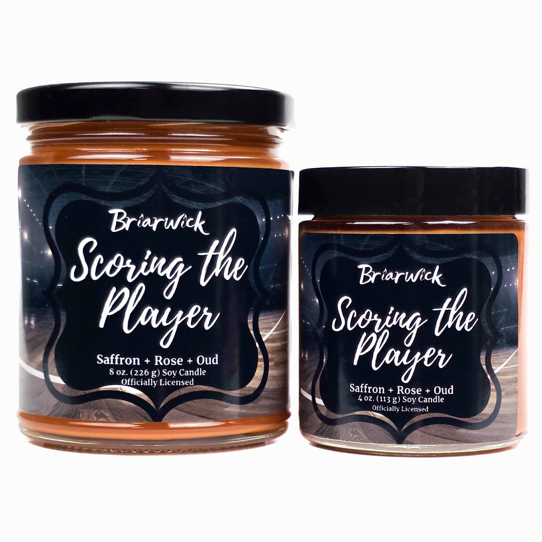 Two jars of Briarwick candles labeled 'Scoring the Player' on a white background