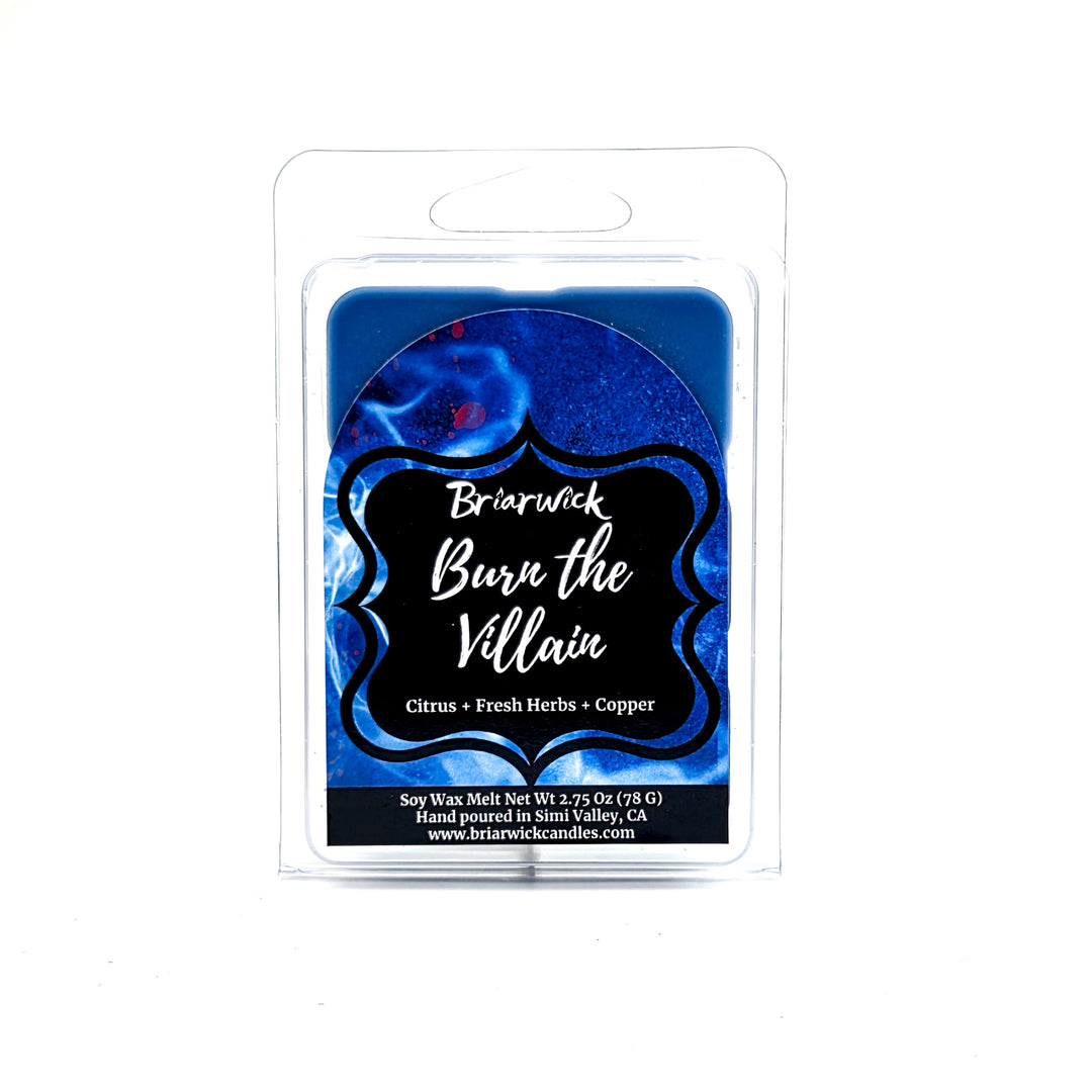 Briarwick Burn the Villain wax melt package on a white background