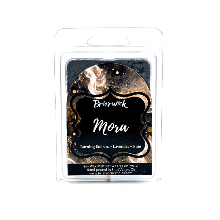 Brierwick Mora soy wax melt package with black and gold design on a white background