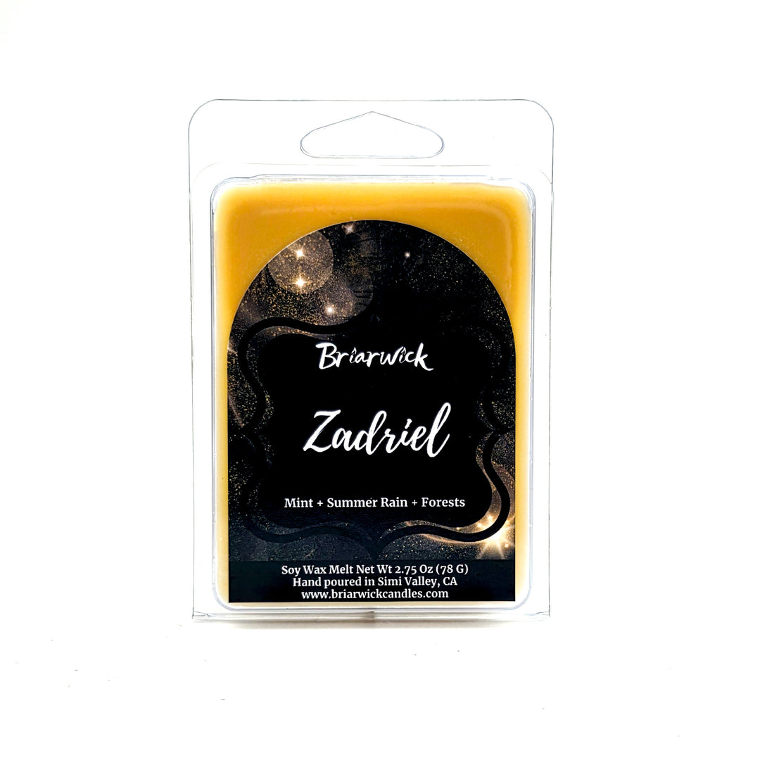 Wax melt package with 'Briarwick Zadriel' branding on a white background