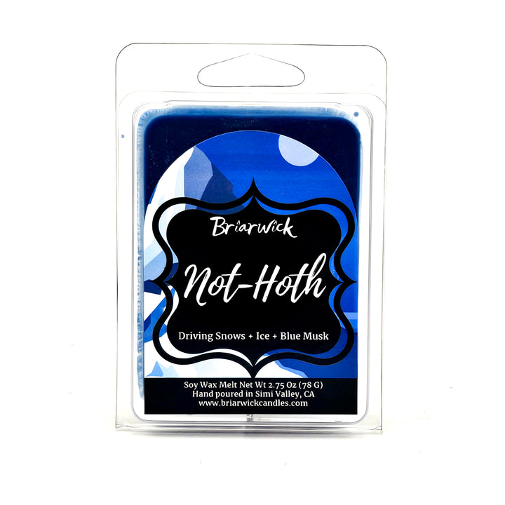 not-Hoth 2oz royal blue Wax Melt with white & blue mountain design on a white background