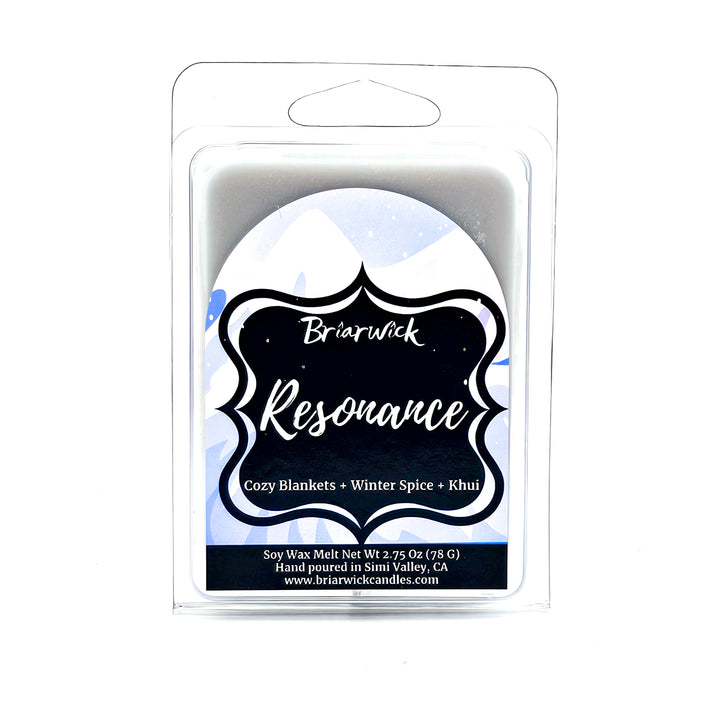 Resonance 2oz white Wax Melt with white mountain design on a white background
