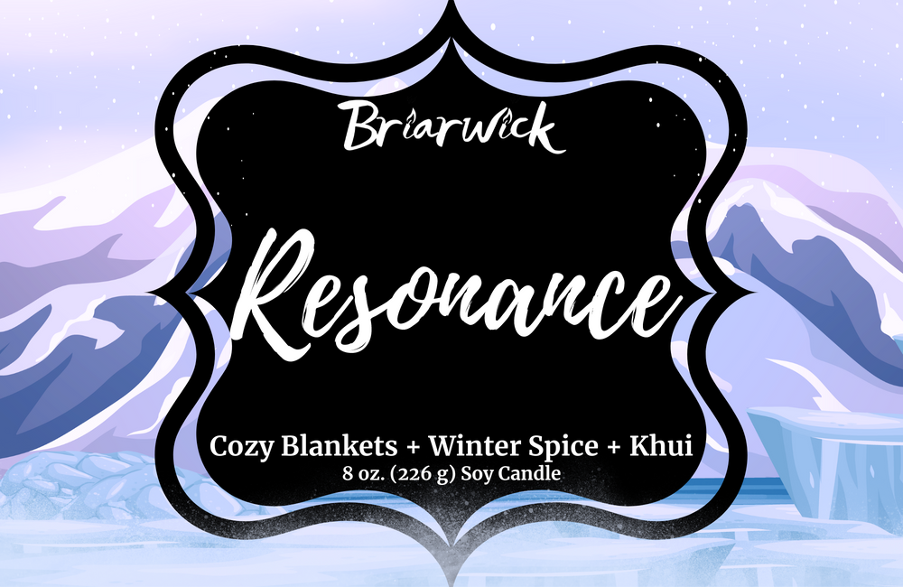 Resonance label with white mountain design