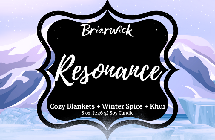Resonance label with white mountain design