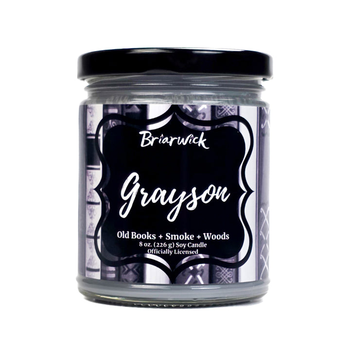 Candle jar with 'Briarwick Grayson' label on a white background