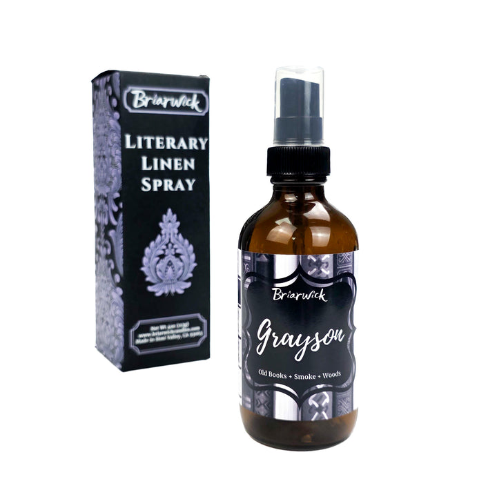 Briarwick Literary Linen Spray bottle and packaging on a white background