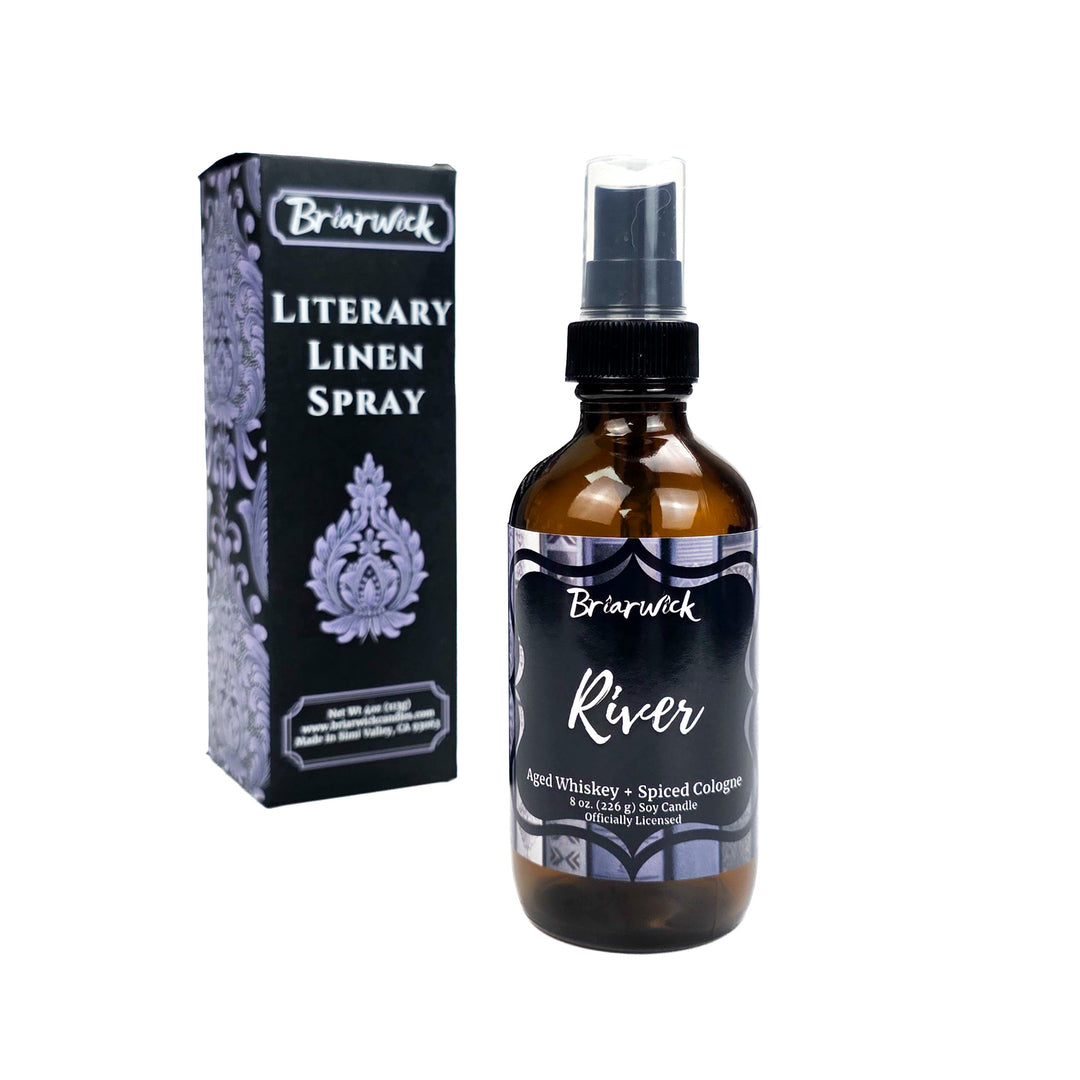 Briarwick River linen spray bottle with packaging on a white background