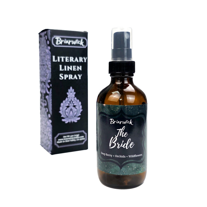 Brierwick Literary Linen Spray bottle and packaging on a white background