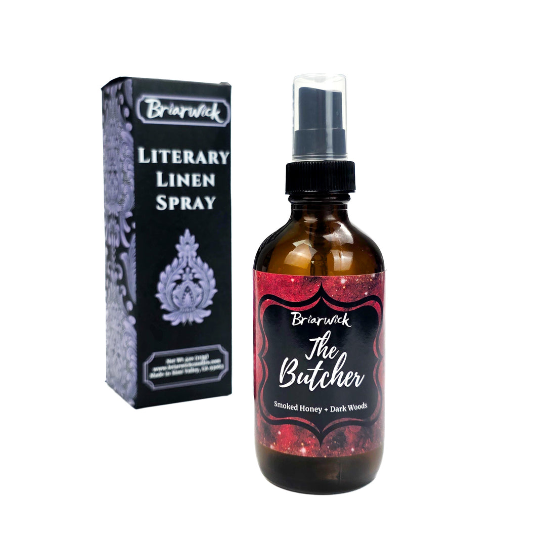 Briarwick Literary Linen Spray bottle and packaging on a white background