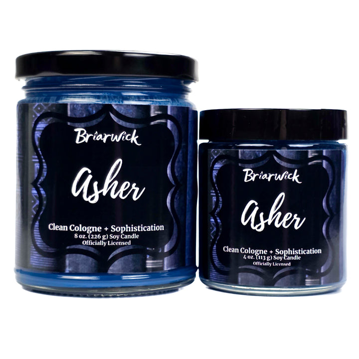 Two Briarwick Asher candles, one large and one small, on a white background.