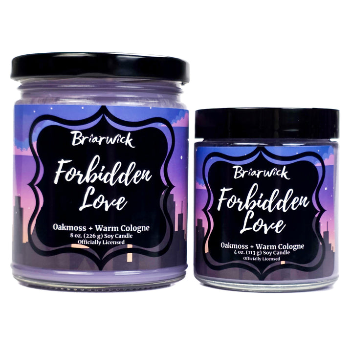Two purple jars of Briarwick Forbidden Love candle on a white background