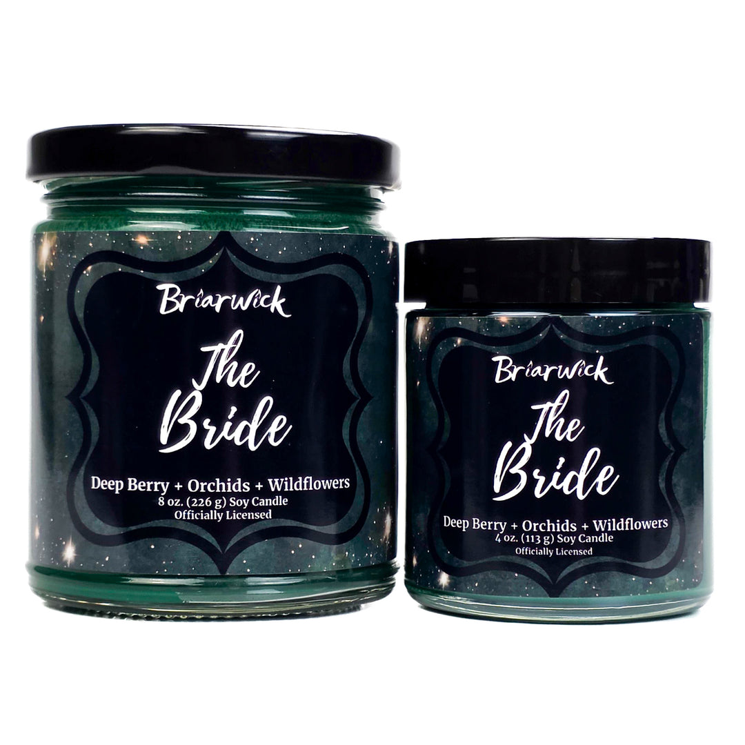 Two green Briarwick candles labeled 'The Bride' on a white background