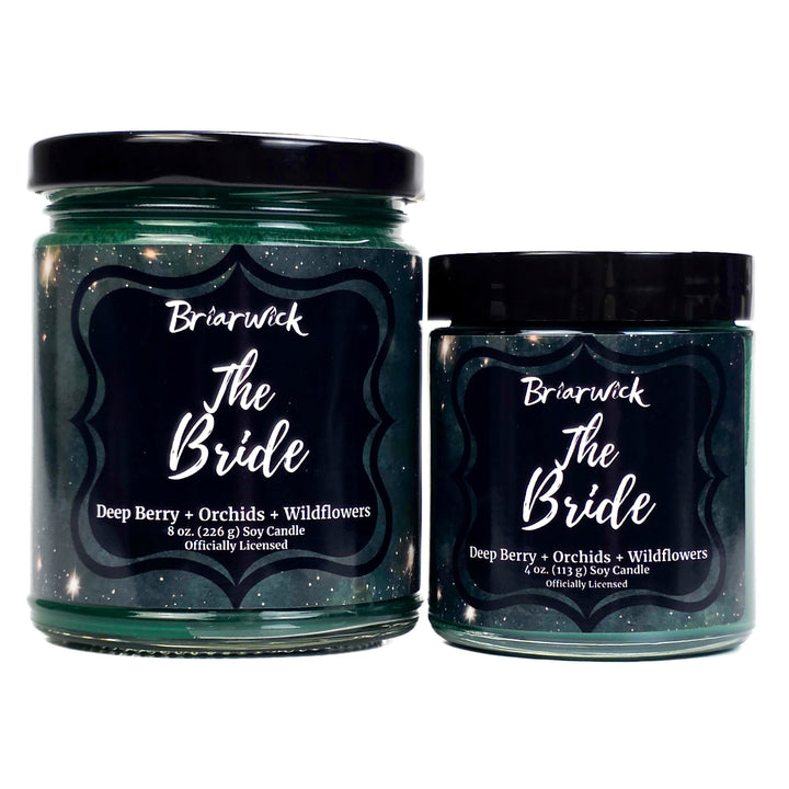 Two green Briarwick candles labeled 'The Bride' on a white background