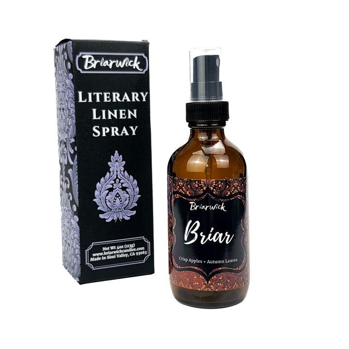 Briarwick Literary Linen Spray bottle and packaging on a white background