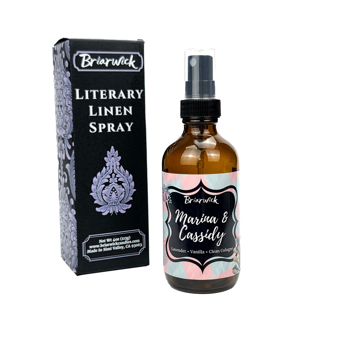 Briarwick Literary Linen Spray bottle and packaging on a white background