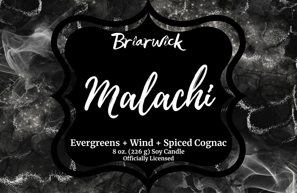 Malachi label with black and silver marbled glitter design