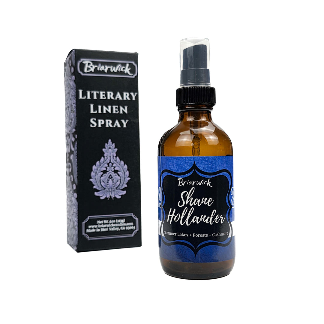 Briarwick Shane Hollander Literary Linen Spray bottle and packaging on a white background