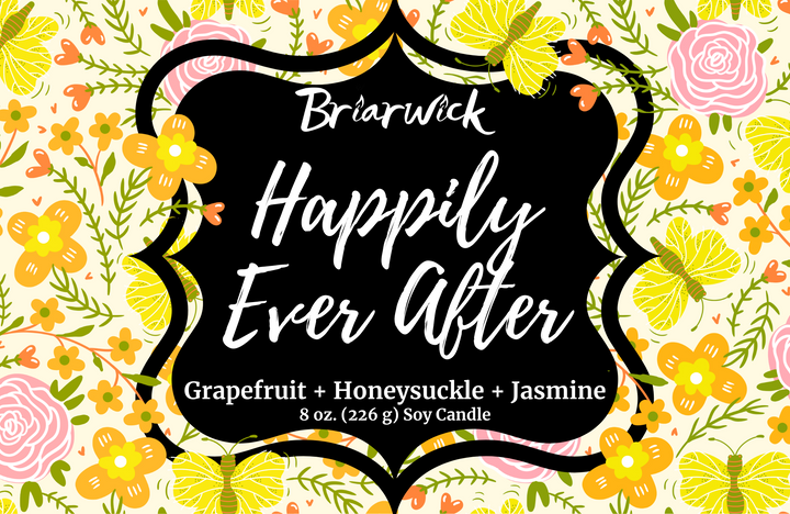 Happily Ever After label with floral design