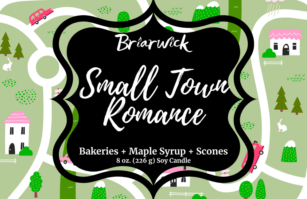 Small Town Romance label with green map design