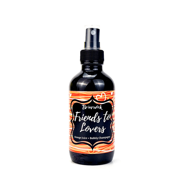 Friends-To-Lovers 4oz Linen Spray with white & orange line design on a white background