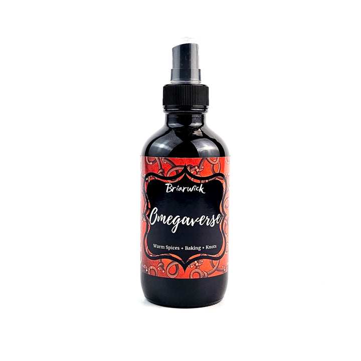 Omegaverse 4oz Linen Spray with an orange rope design on a white background