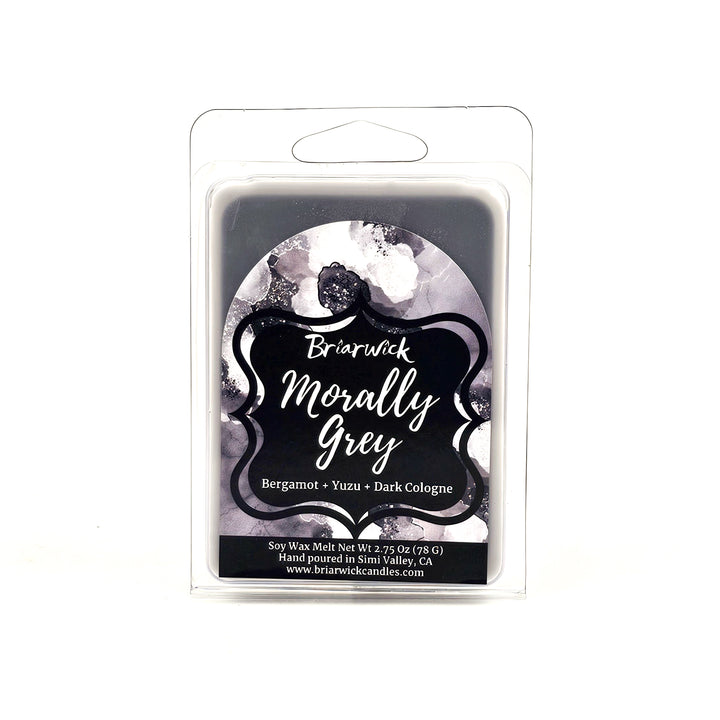 Morally Grey 2oz flint grey Wax Melt with grey floral design on a white background