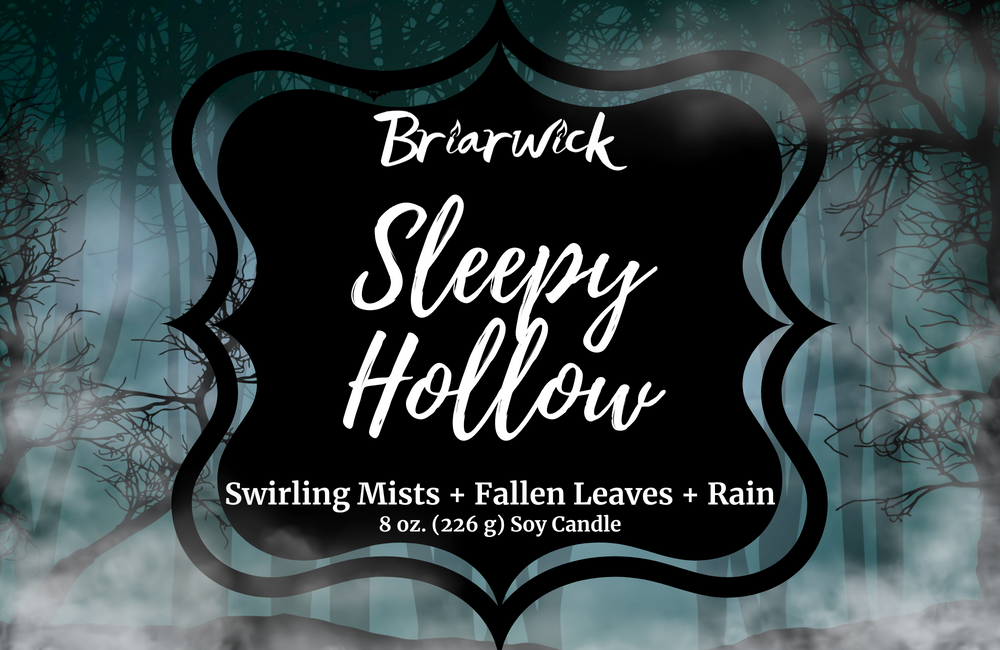 Sleepy Hollow label with a forest pattern